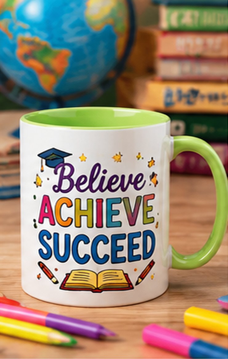 Believe and Achieve custom school mug — light green